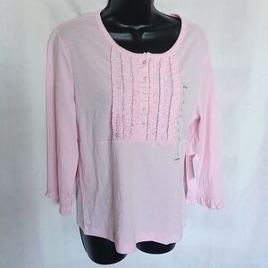 Weatherproof (brand) top, Pink, Ruffled buttoned front, NWT